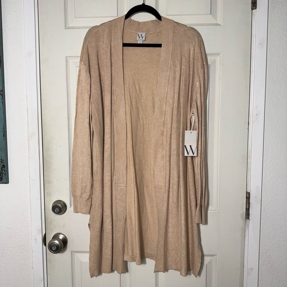 Worthington Womens Beige Long Cardigan Sweater‎ XL Tan Lightweight NWT